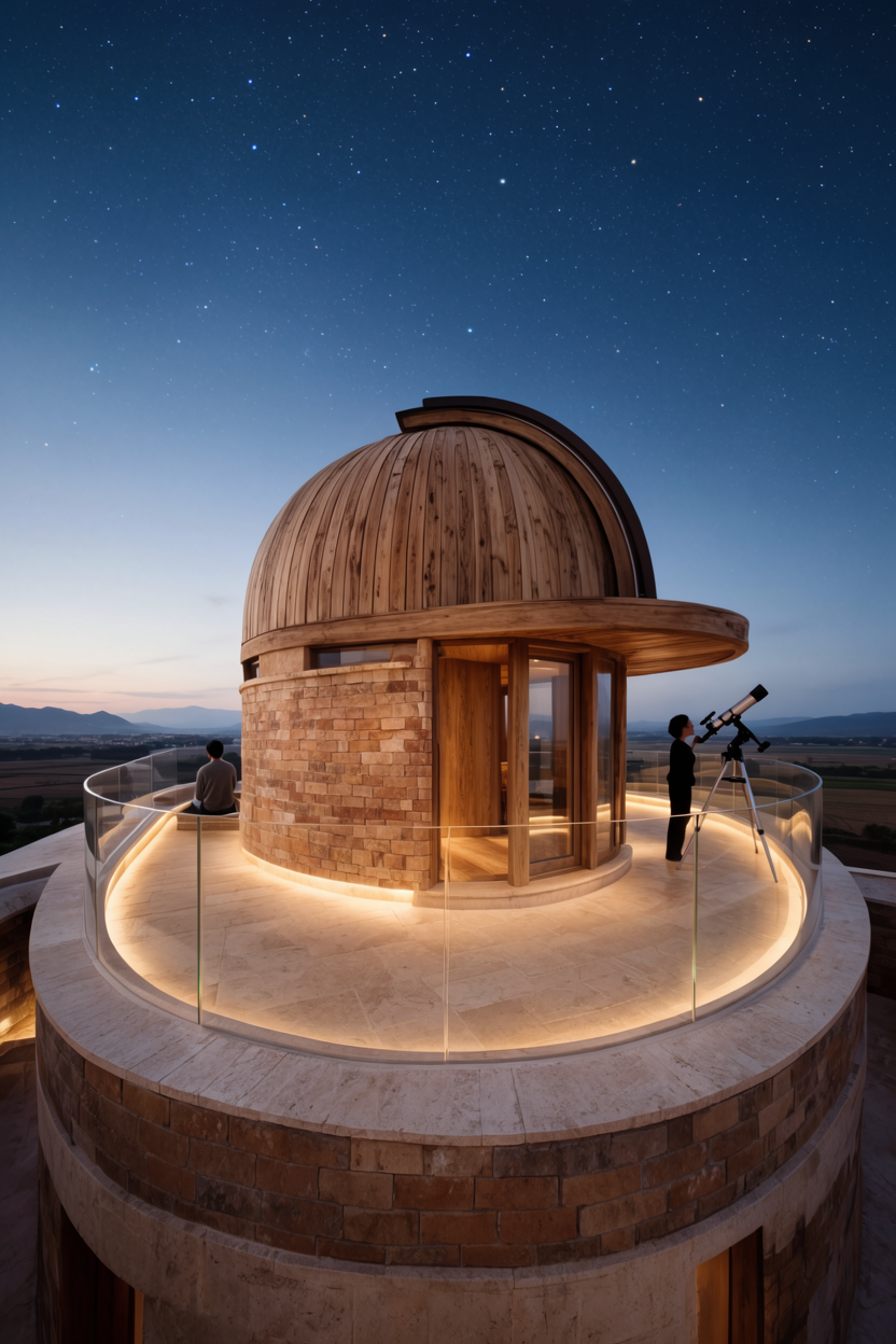Rendering of a rooftop observatory dome at The Sanctuary at night
