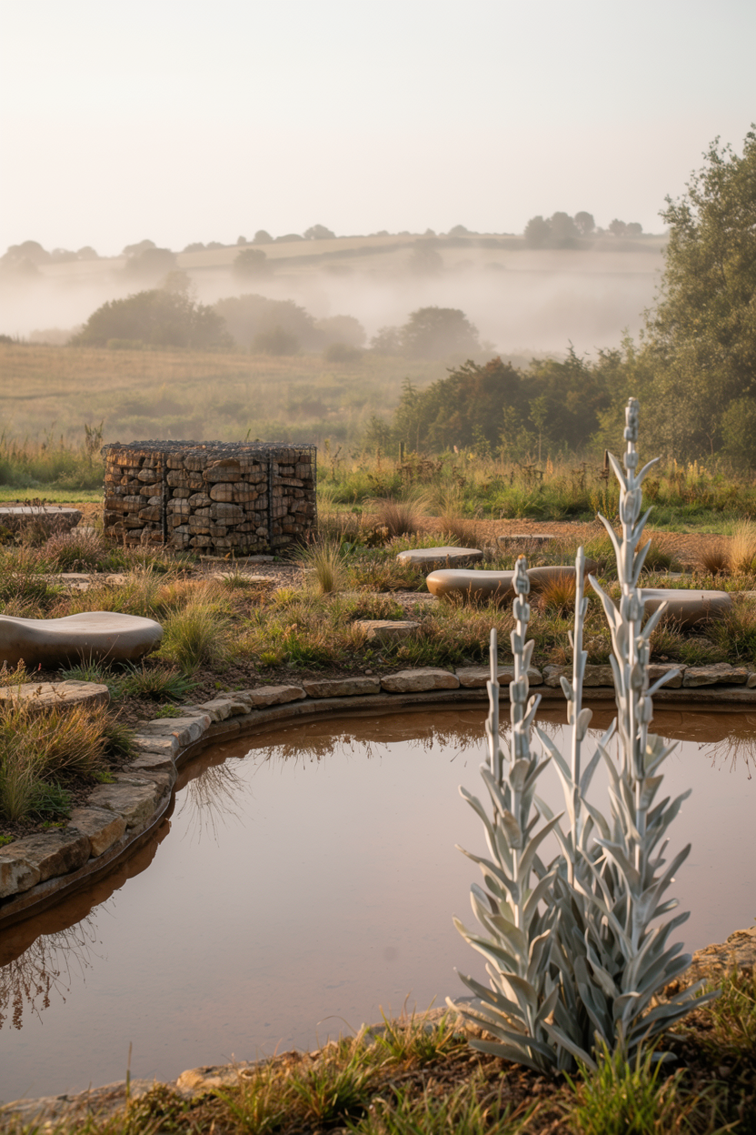 Rendering of a reflective pond with natural stone edging on The Sanctuary property